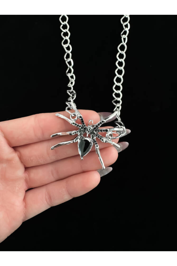 Gotik Gothic Punk Kalın Zincirli Örümcek Kolye, Gotik Kolye, Örümcekli Kolye (UNISEX) - 1