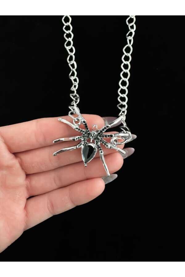 Gotik Gothic Punk Kalın Zincirli Örümcek Kolye, Gotik Kolye, Örümcekli Kolye (UNISEX) - 6