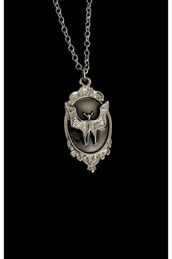 Gotik Gothic Punk Kırmızı Sedefli Yarasa Kolye - 3