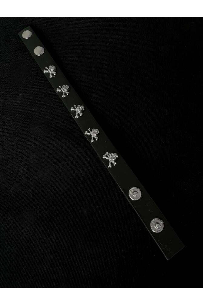 Gotik Gothic Punk Kuru Kafalı Suni Deri Bileklik (UNISEX) - 3