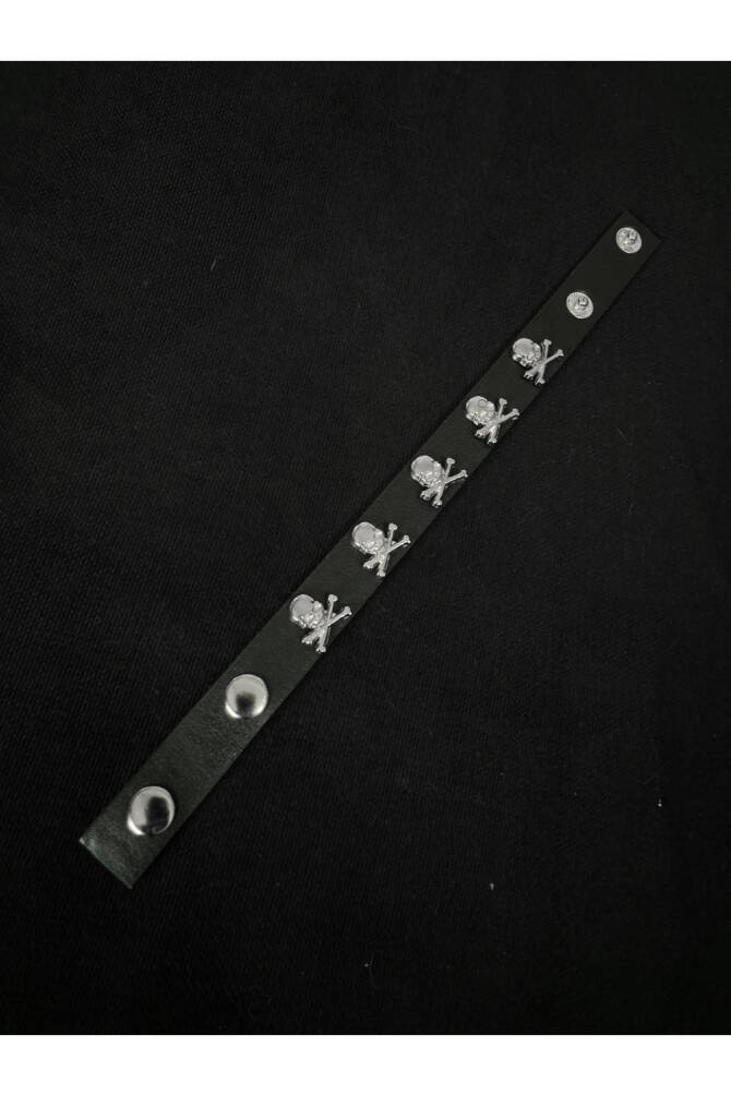 Gotik Gothic Punk Kuru Kafalı Suni Deri Bileklik (Unisex) - 2