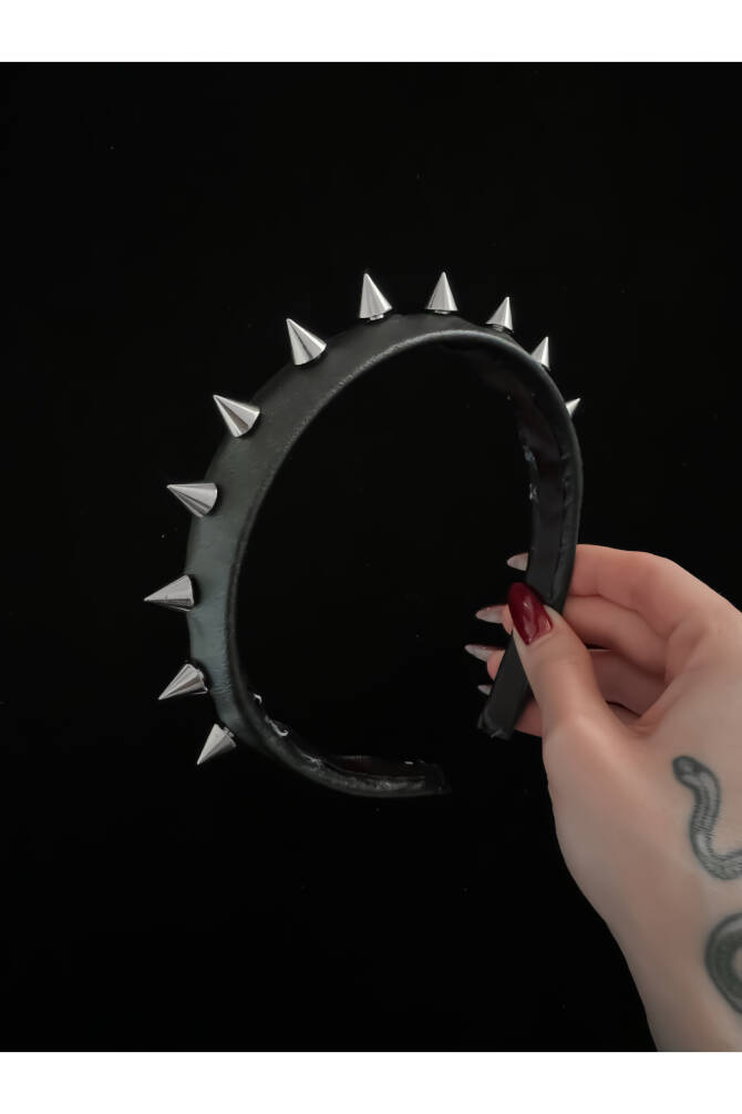 Gotik Gothic Punk Spikelı Deri Taç Çivili Taç Toka - 2