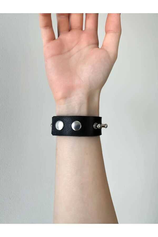 Gotik Gothic Punk Suni Deri Yuvarlak Başlı Çivili Bileklik (UNISEX BEDENLİ) - 5