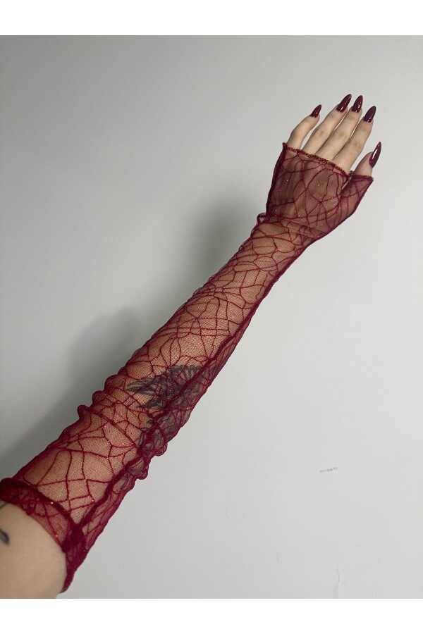 Gotik Gothic Victorian Ağ Desenli Simli Tül Uzun Kolluk, Parti Eldiveni, Parti Kolluğu, Uzun Kolluk - 3