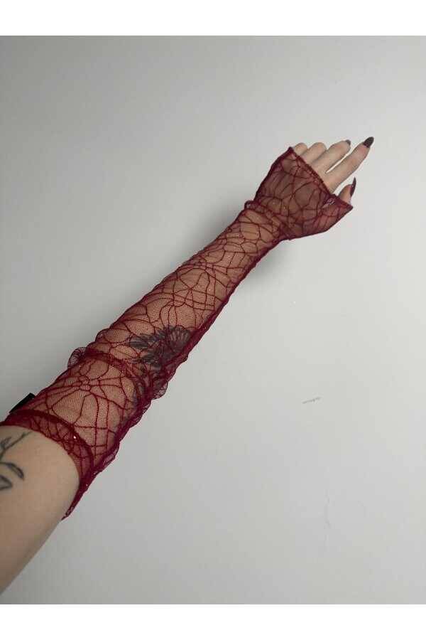 Gotik Gothic Victorian Ağ Desenli Simli Tül Uzun Kolluk, Parti Eldiveni, Parti Kolluğu, Uzun Kolluk - 1