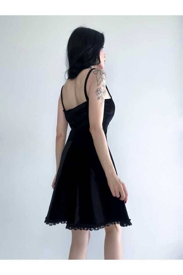 Gotik Gothic Victorian Bağcıklı Askılı Özel Tasarım Kadife Elbise - 3