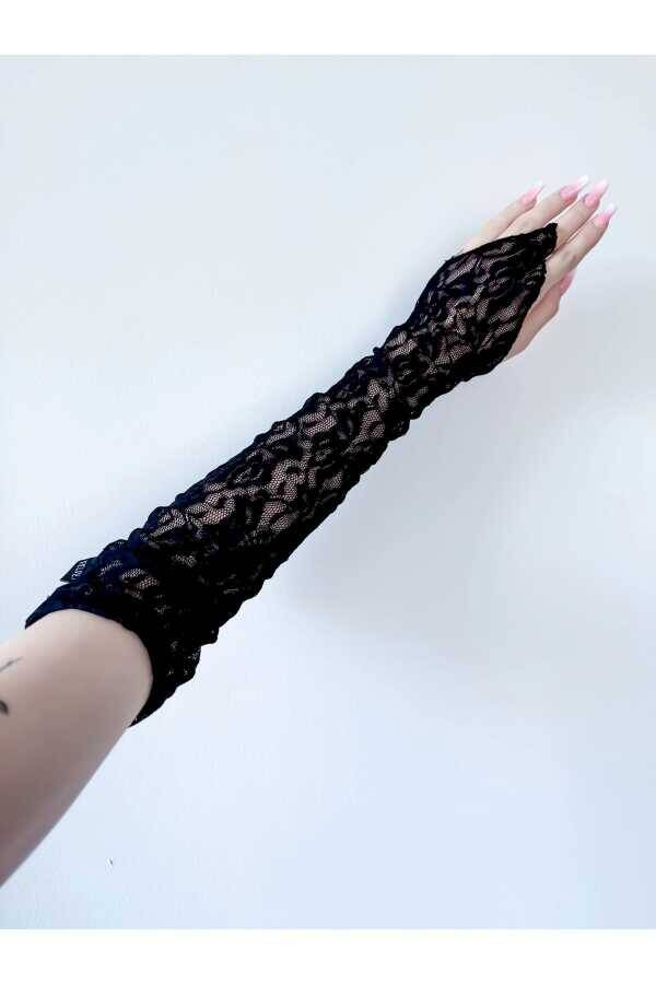 Gotik Gothic Victorian Beyaz Dantelli Uzun Kolluk - 2