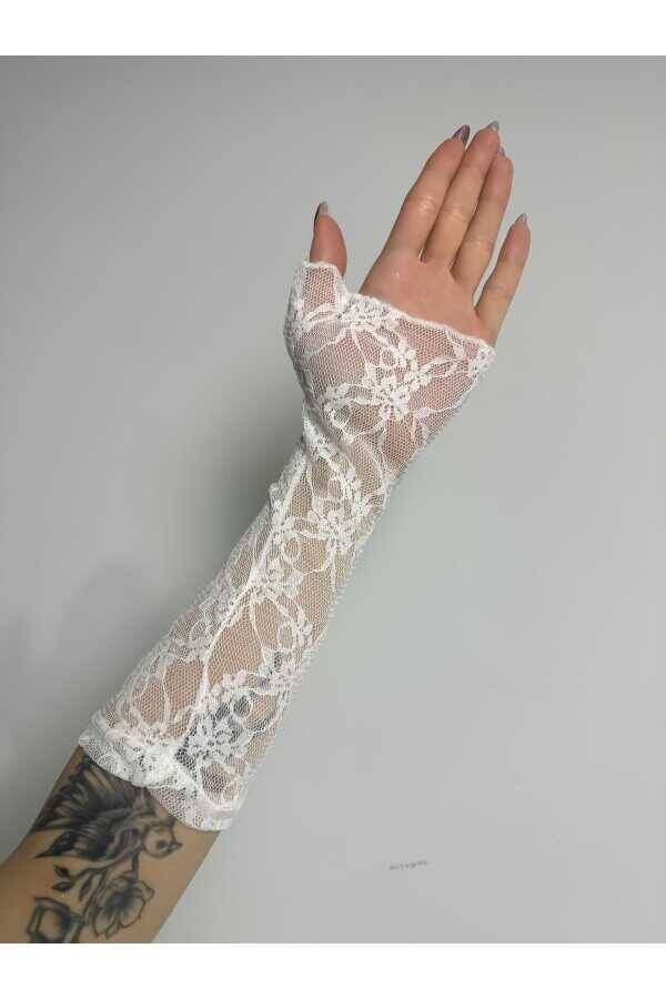 Gotik Gothic Victorian Çiçek Desenli Dantelli Tül Kısa Kolluk, Parti Kolluğu, Parti Eldiveni - 2