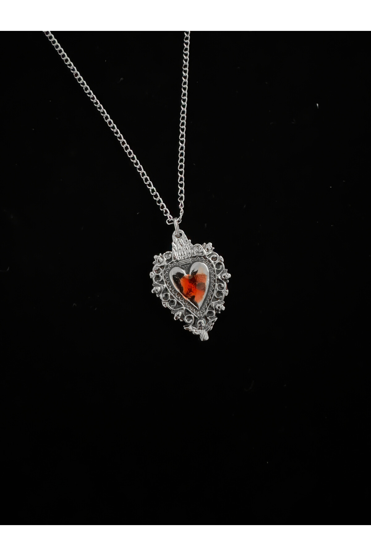 Gotik Gothic Victorian Kırmızı Yansımalı Metal Kalp Kolye - 2