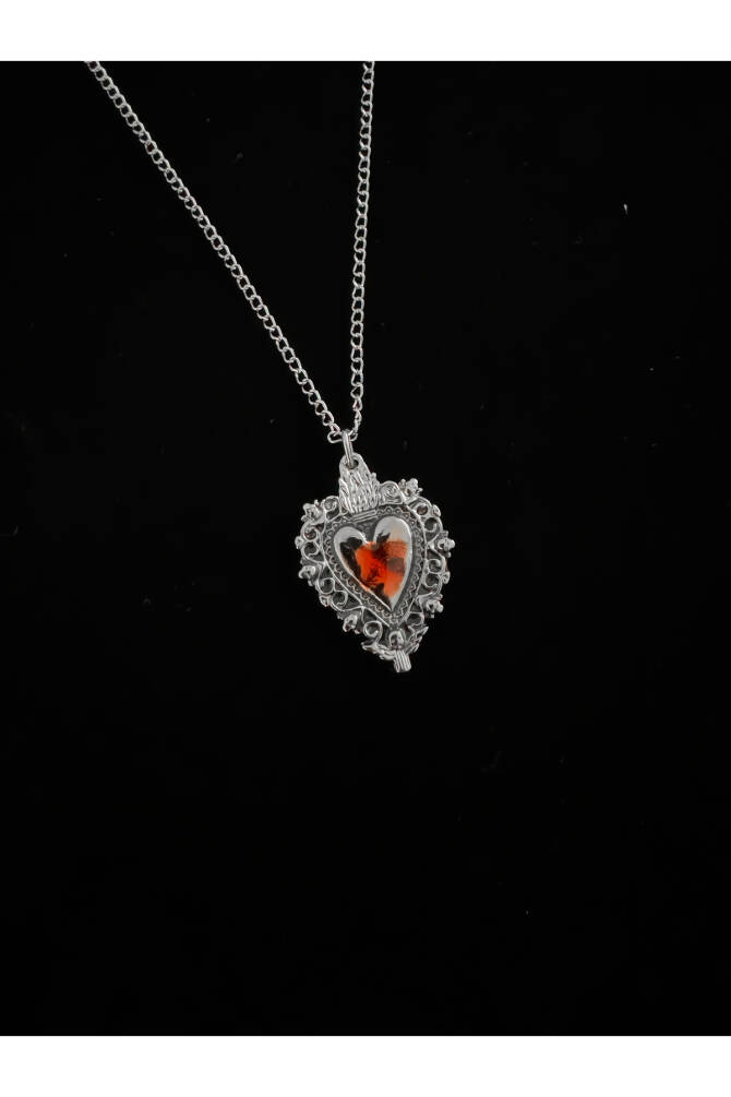 Gotik Gothic Victorian Kırmızı Yansımalı Metal Kalp Kolye - 2