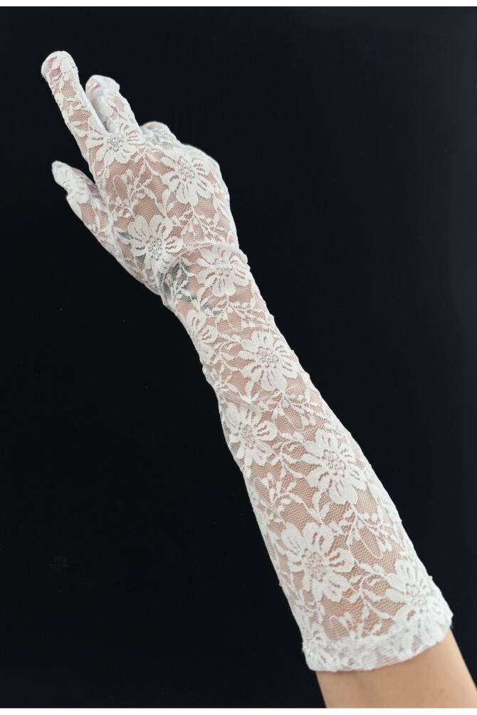 Gotik Gothic Victorian Uzun Dantelli Eldiven Dantelli Parti Eldiveni Beyaz Dantel Eldiven - 1