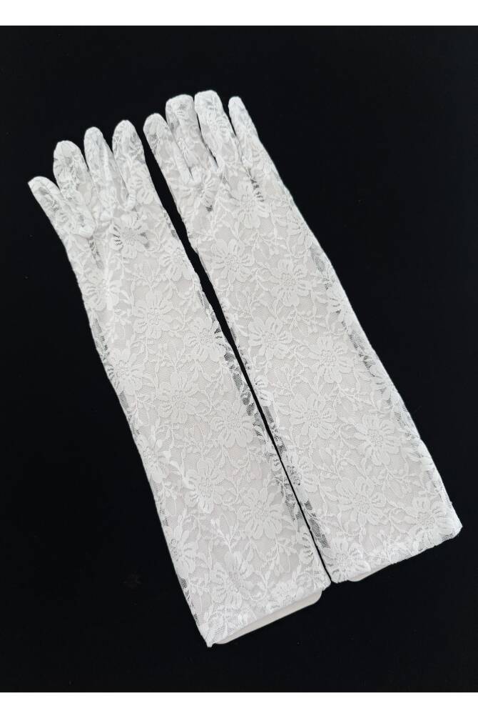 Gotik Gothic Victorian Uzun Dantelli Eldiven Dantelli Parti Eldiveni Beyaz Dantel Eldiven - 2