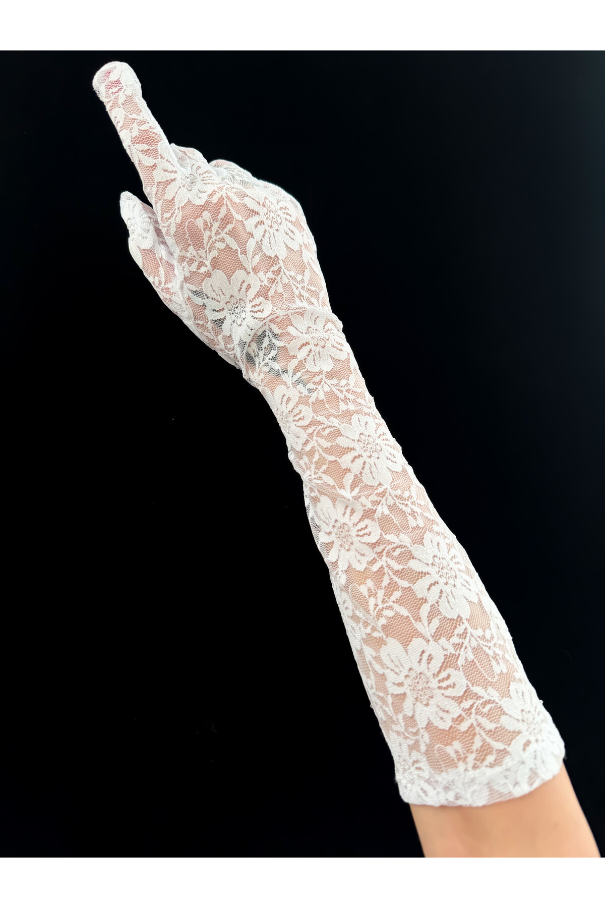 Gotik Gothic Victorian Uzun Dantelli Eldiven Dantelli Parti Eldiveni Beyaz Dantel Eldiven - 3