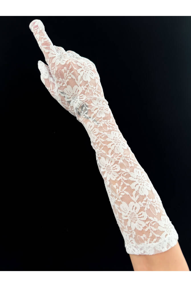 Gotik Gothic Victorian Uzun Dantelli Eldiven Dantelli Parti Eldiveni Beyaz Dantel Eldiven - 3
