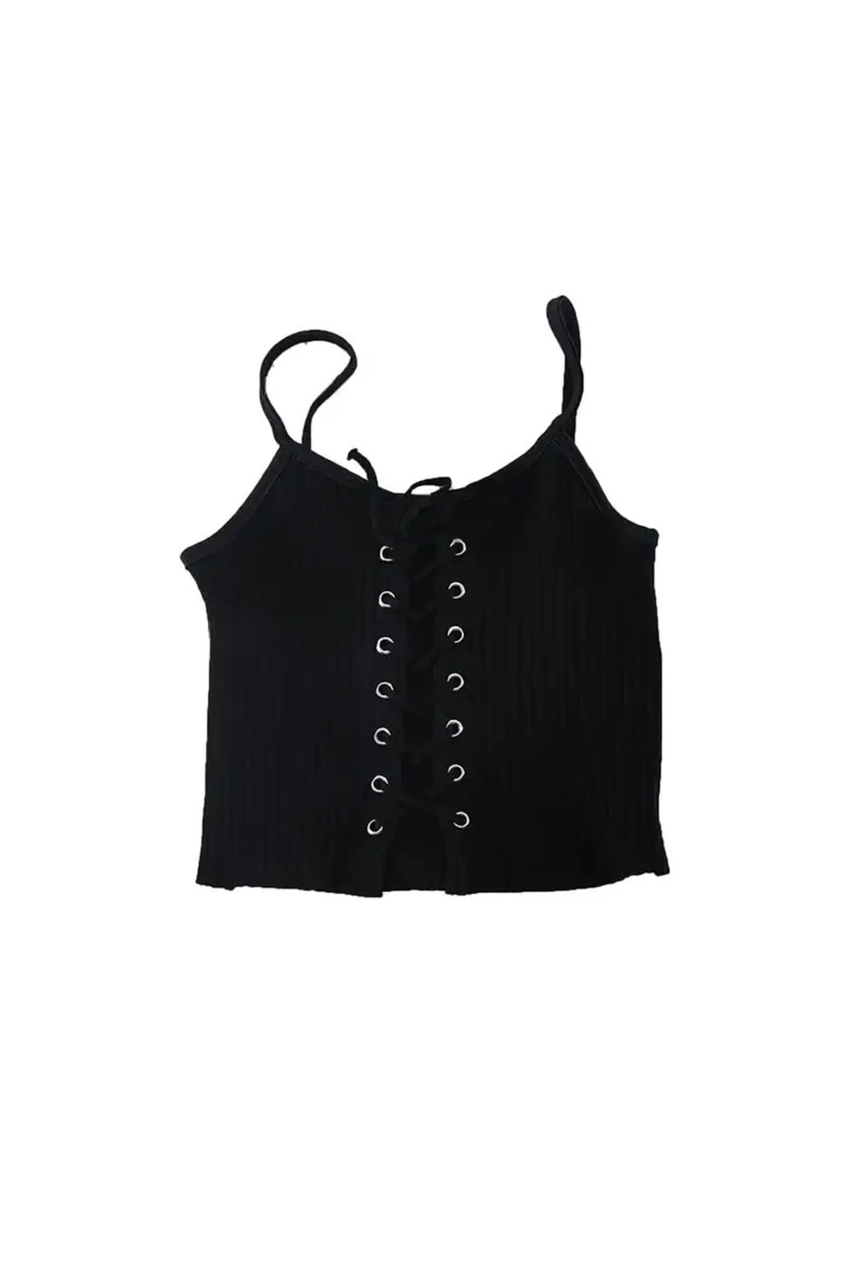 Gotik Harajuku Kuş Gözlü Asklı Crop Bluz - 21