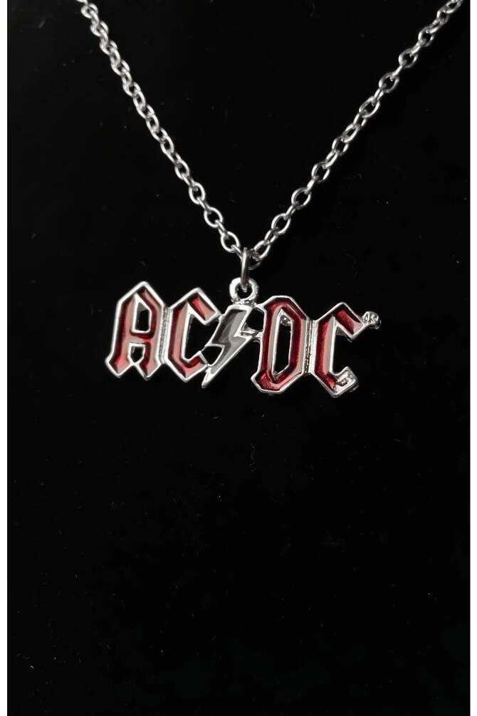 Gotik Kırmızı Yaldızlı Ac Dc Grup Kolye - 1