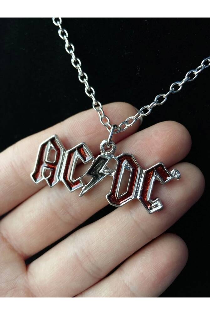 Gotik Kırmızı Yaldızlı Ac Dc Grup Kolye - 2