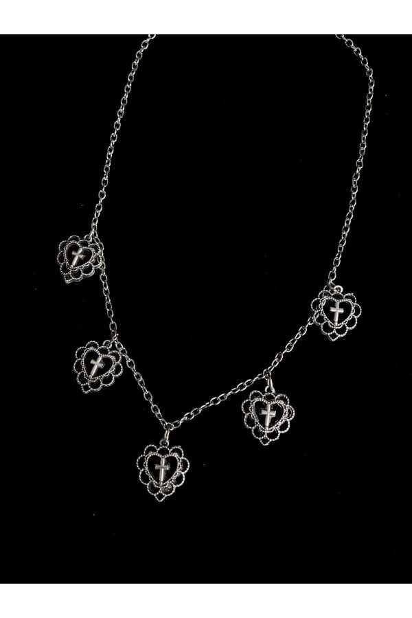 Gotik Lolita Çoklu Haçlı Kalp Kolye - 1