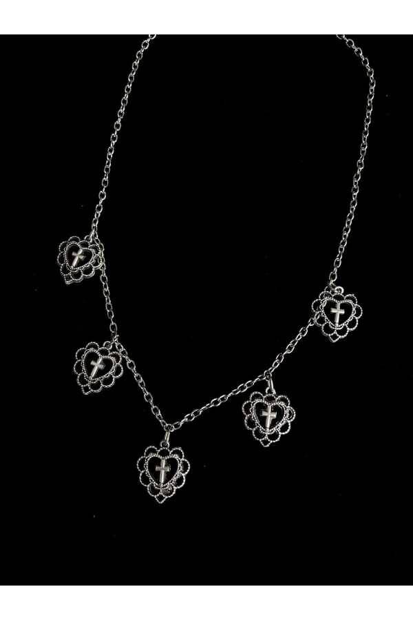 Gotik Lolita Çoklu Haçlı Kalp Kolye - 1