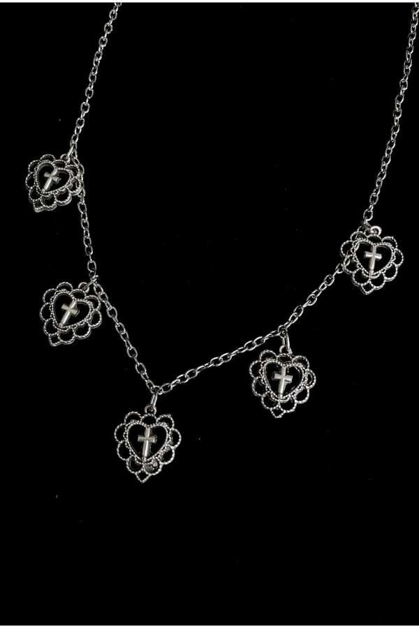 Gotik Lolita Çoklu Haçlı Kalp Kolye - 3
