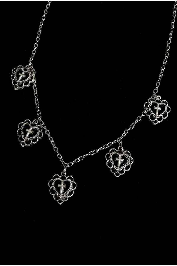 Gotik Lolita Çoklu Haçlı Kalp Kolye - 3