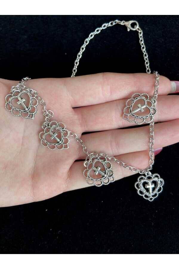 Gotik Lolita Çoklu Haçlı Kalp Kolye - 4