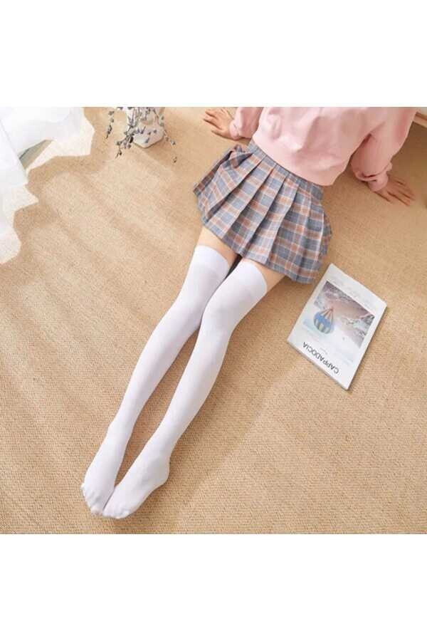Gotik Lolita Harajuku Diz Üstü Beyaz Çorap - 7