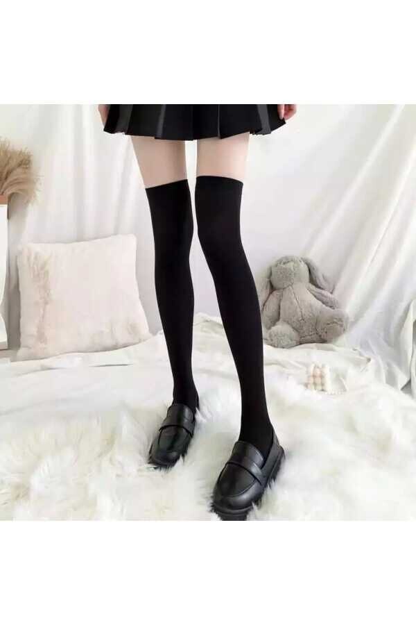 Gotik Lolita Harajuku Diz Üstü Beyaz Çorap - 3
