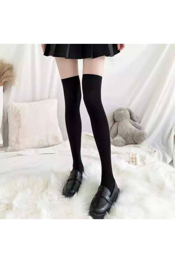 Gotik Lolita Harajuku Diz Üstü Beyaz Çorap - 3