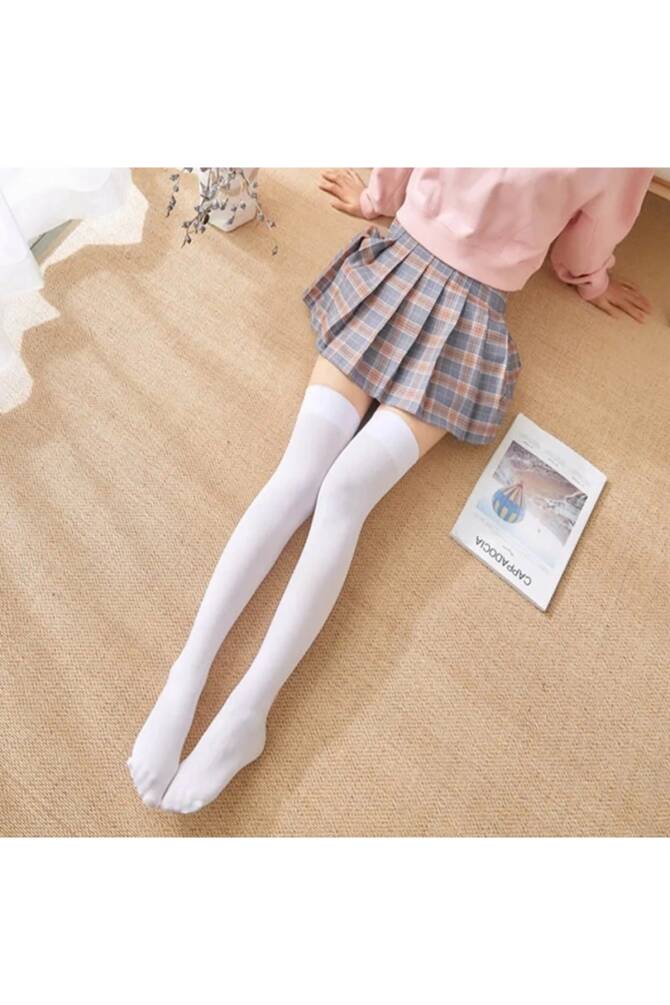 Gotik Lolita Harajuku Diz Üstü Çizgili Beyaz Çorap - 1