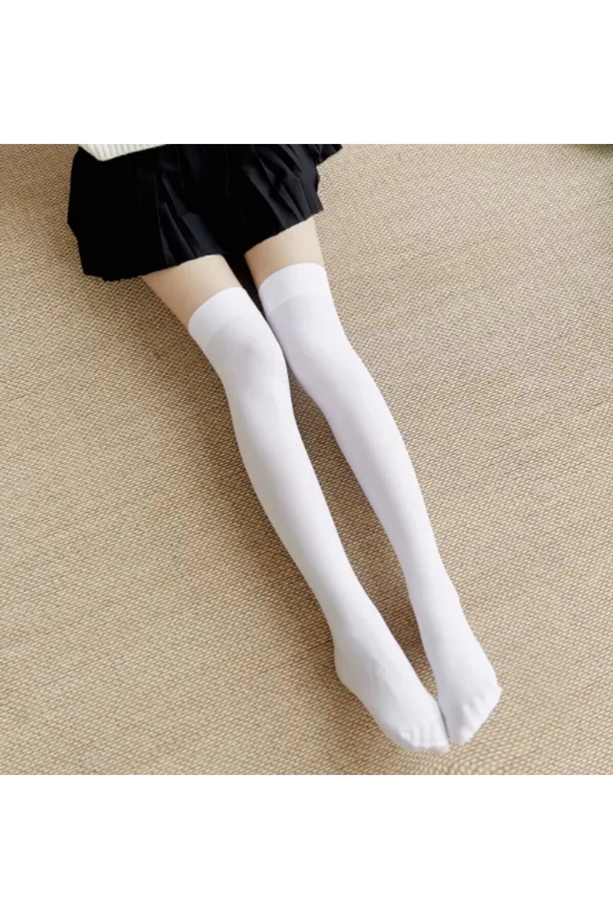 Gotik Lolita Harajuku Diz Üstü Çizgili Beyaz Çorap - 2