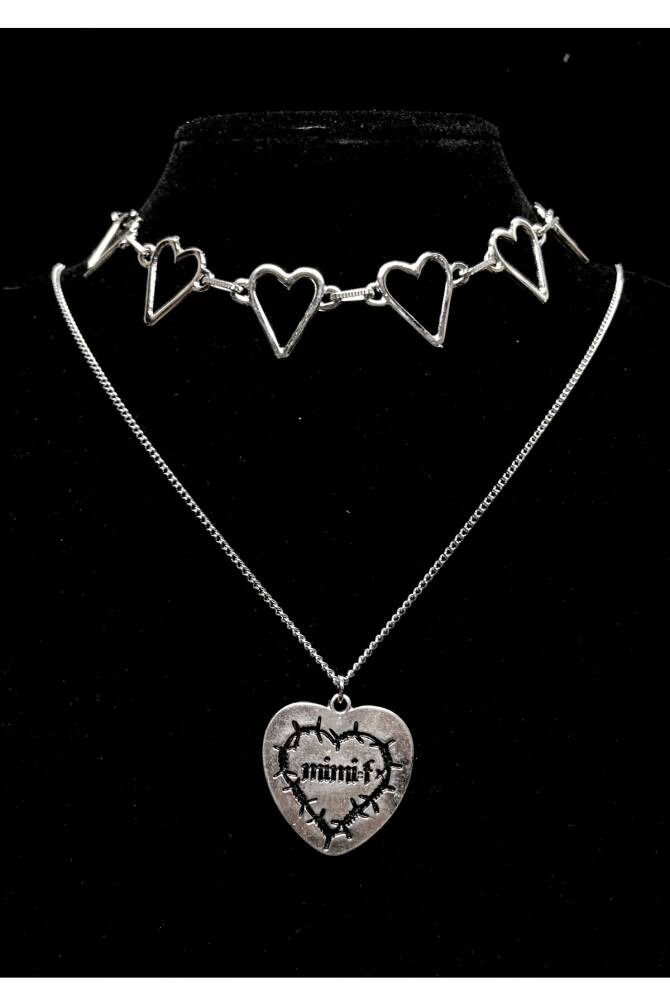 Gotik Lolita Harajuku Kalp Chocker Boyunluk Ve Kalp Kolye Set - 1