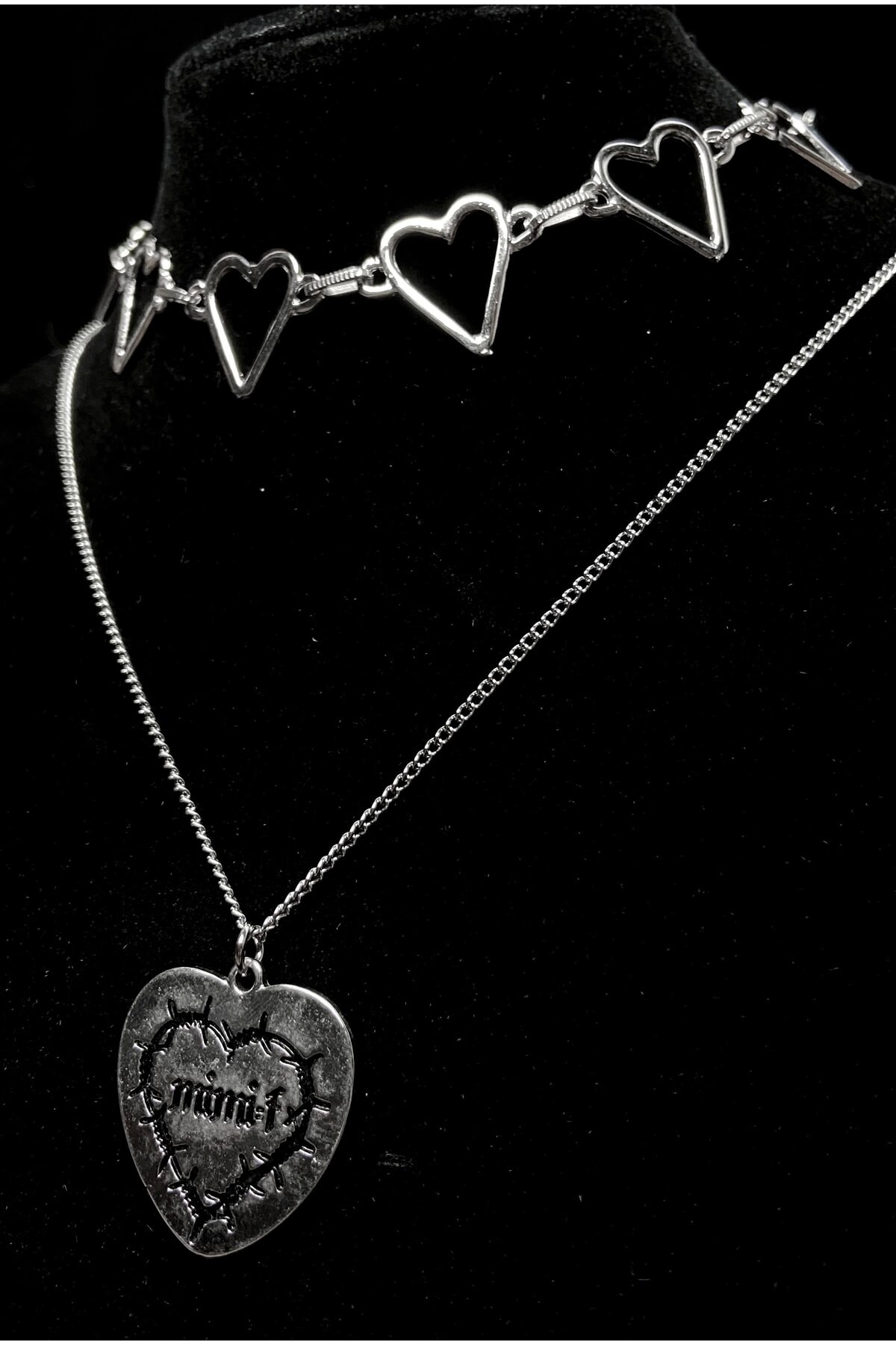 Gotik Lolita Harajuku Kalp Chocker Boyunluk Ve Kalp Kolye Set - 2