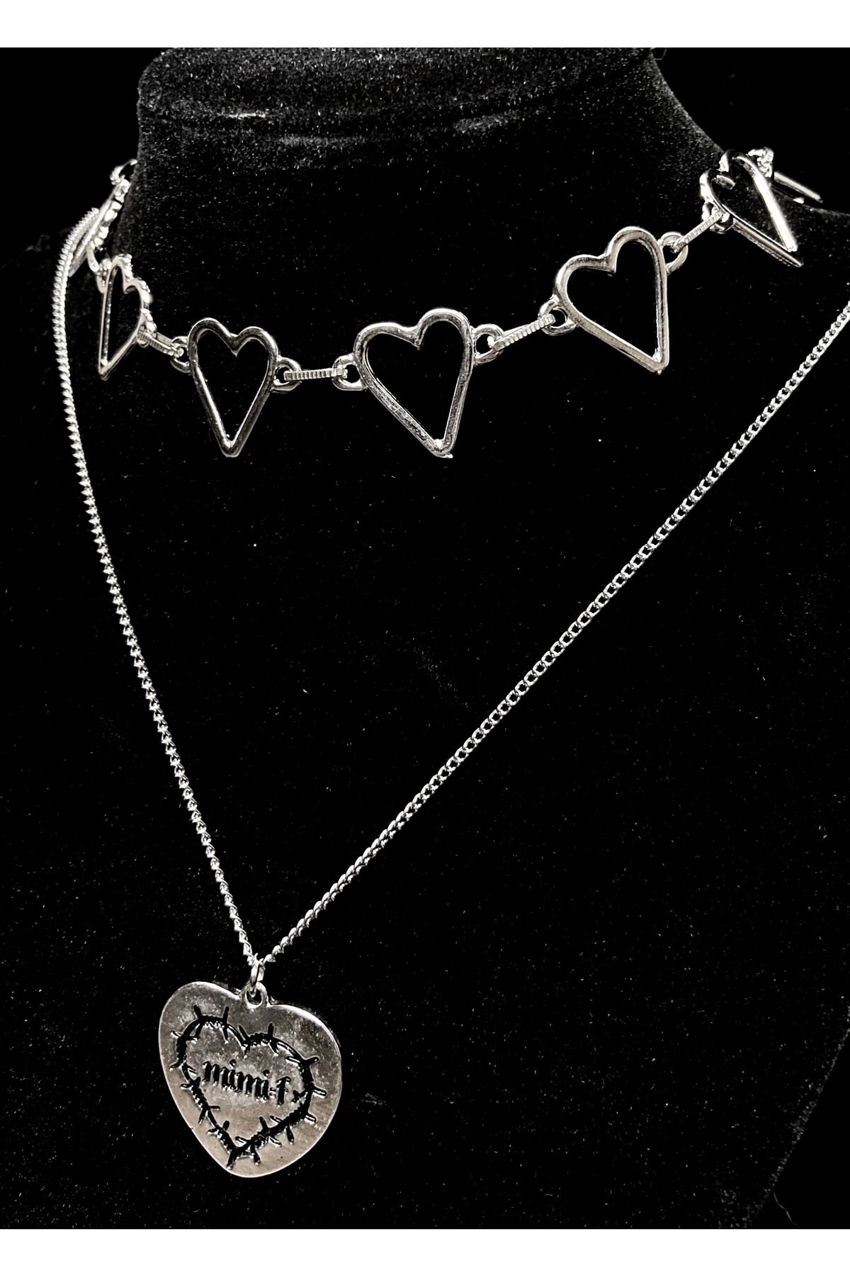 Gotik Lolita Harajuku Kalp Chocker Boyunluk Ve Kalp Kolye Set - 3