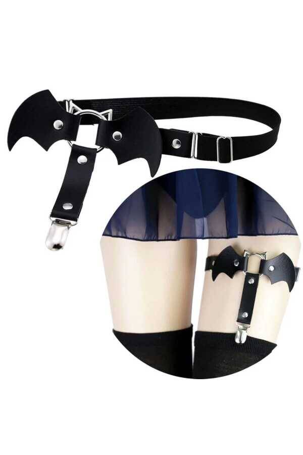 Gotik Lolita Harajuku Kanatlı Kedili Bacak Harness , Deri Bacak Aksesuarı - 1