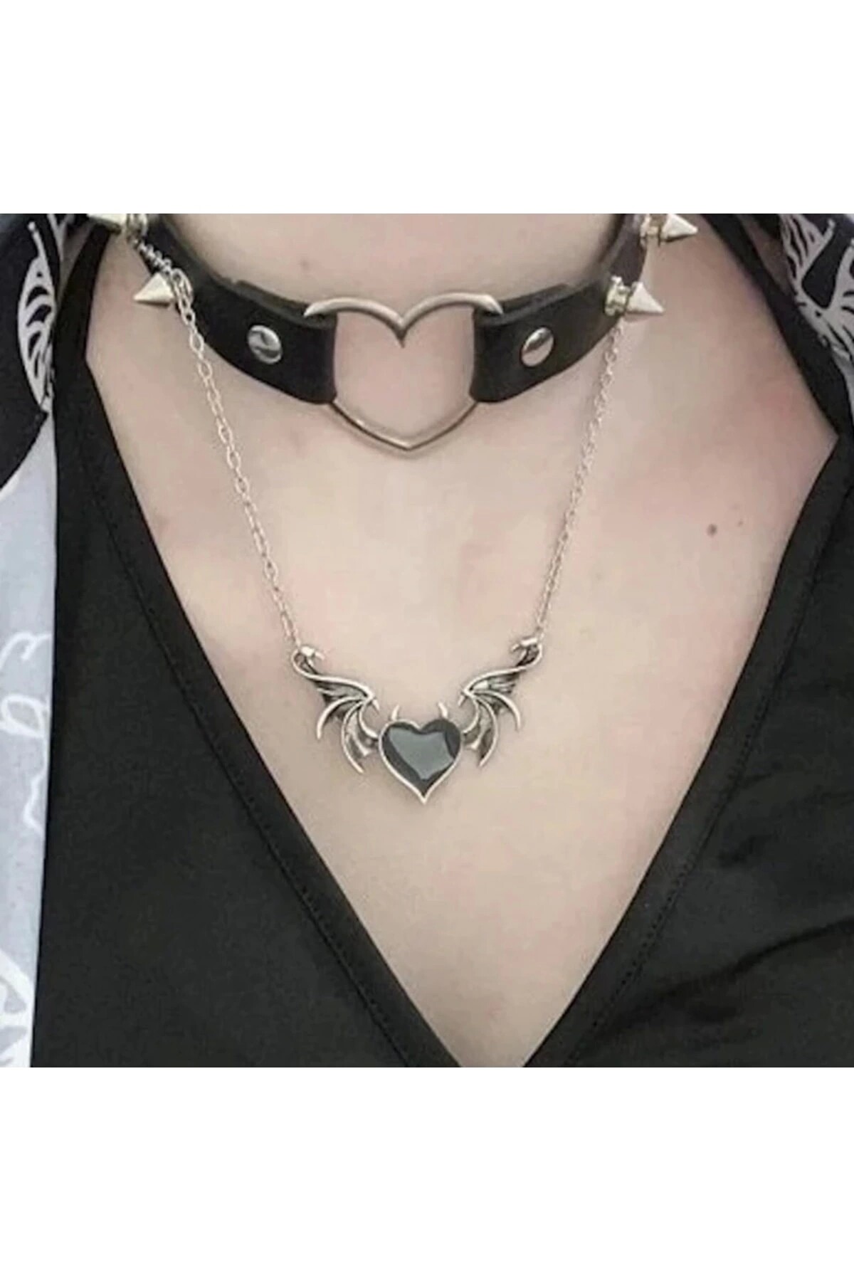 Gotik Lolita Kalpli Şeytan Kulaklı Kanatlı Kolye - 2
