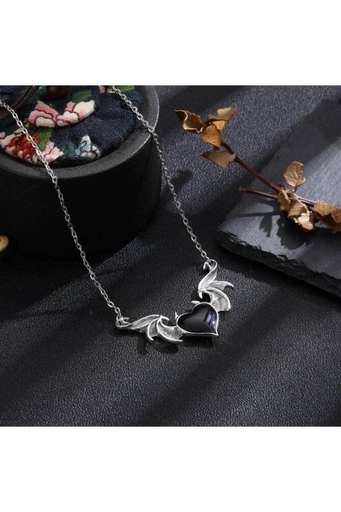 Gotik Lolita Kalpli Şeytan Kulaklı Kanatlı Kolye - 3