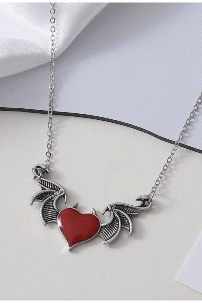 Gotik Lolita Kalpli Şeytan Kulaklı Kanatlı Kolye - 1