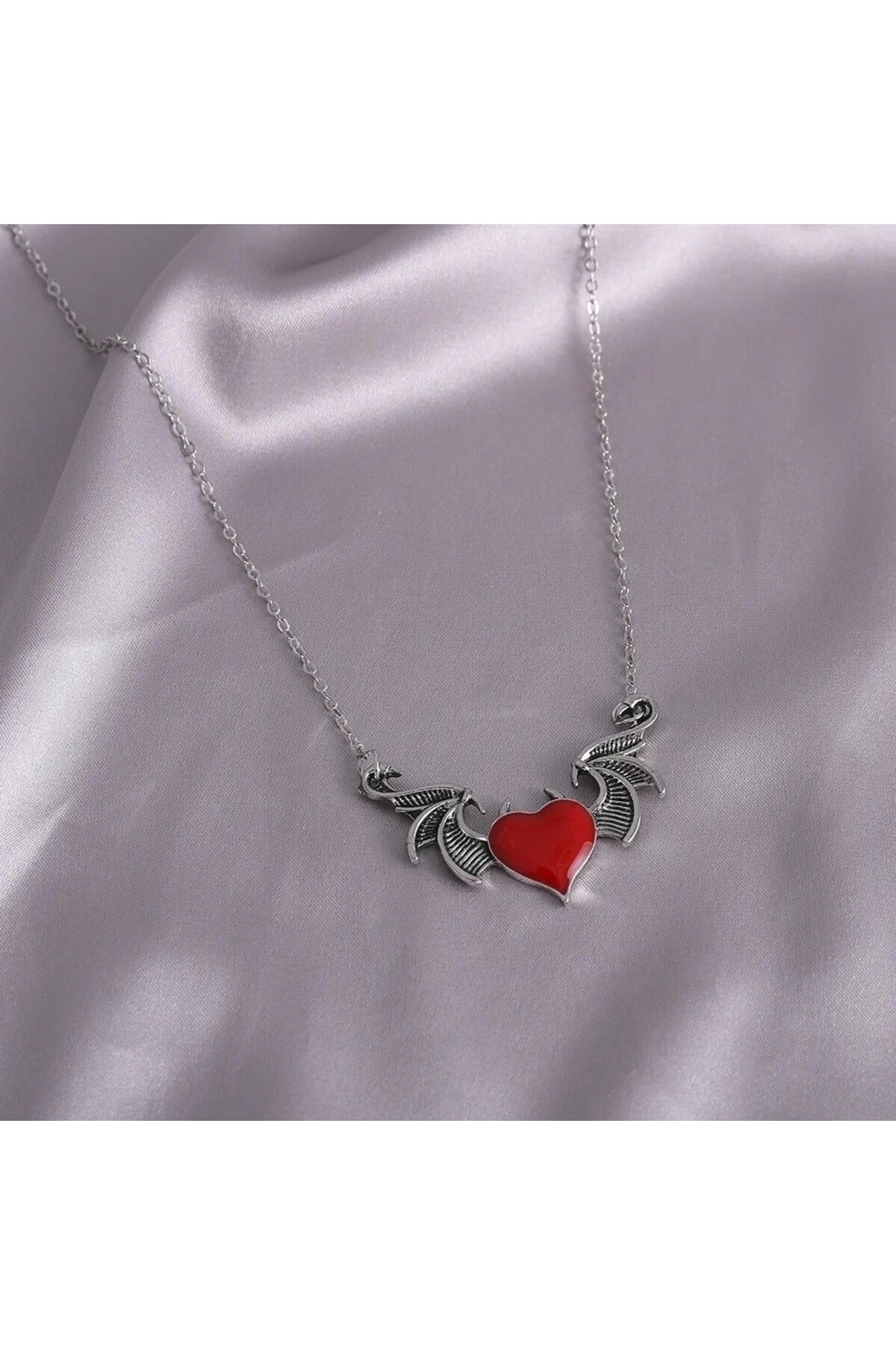 Gotik Lolita Kalpli Şeytan Kulaklı Kanatlı Kolye - 3