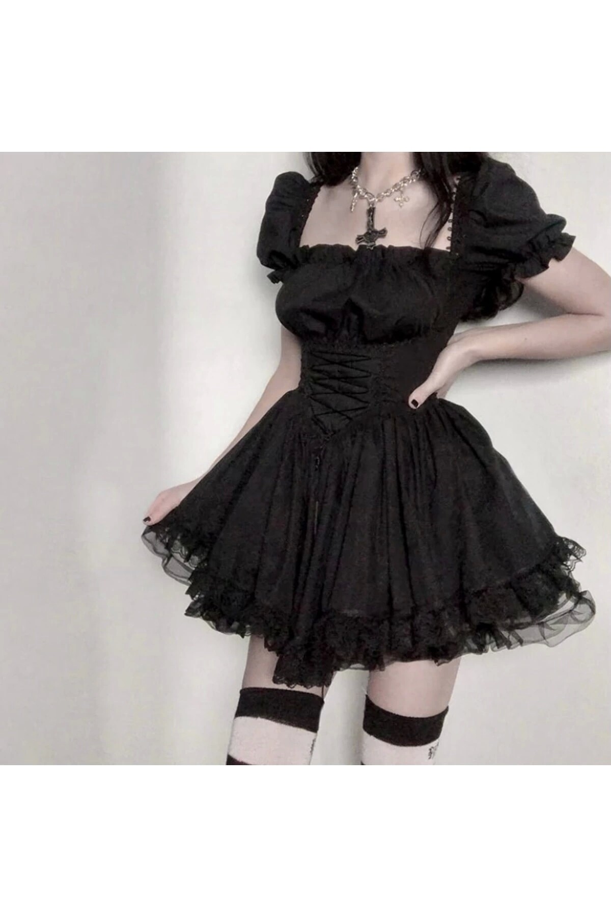 Gotik, Lolita, Punk, Korse Detay Mini Elbise - 25
