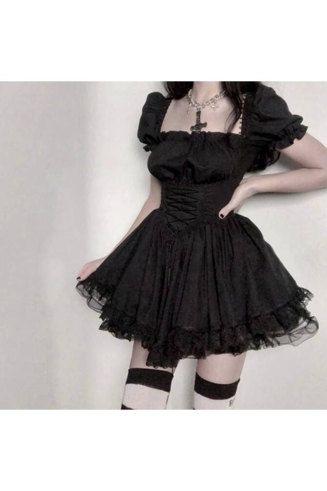 Gotik, Lolita, Punk, Korse Detay Mini Elbise - 25
