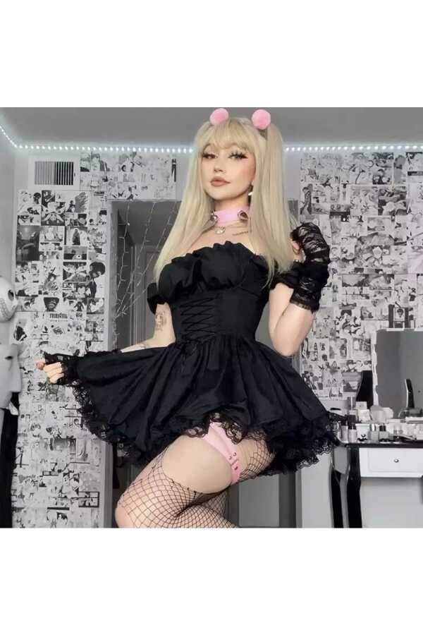Gotik, Lolita, Punk, Korse Detay Mini Elbise - 13