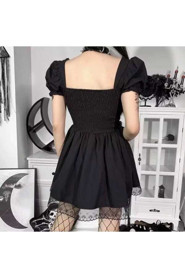 Gotik, Lolita, Punk, Korse Detay Mini Elbise - 8