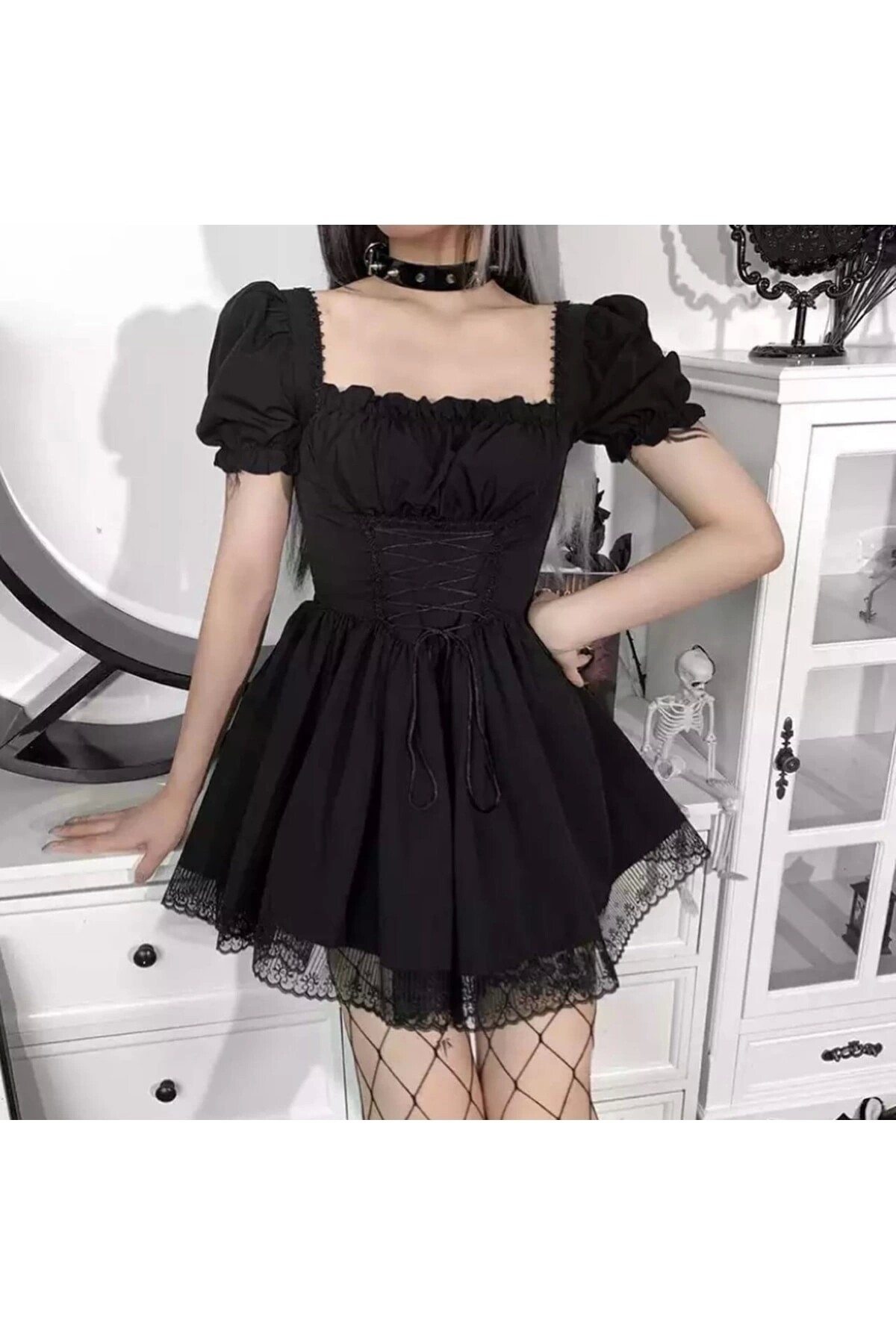 Gotik, Lolita, Punk, Korse Detay Mini Elbise - 16