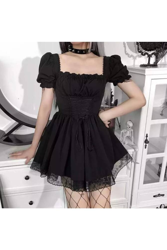 Gotik, Lolita, Punk, Korse Detay Mini Elbise - 47