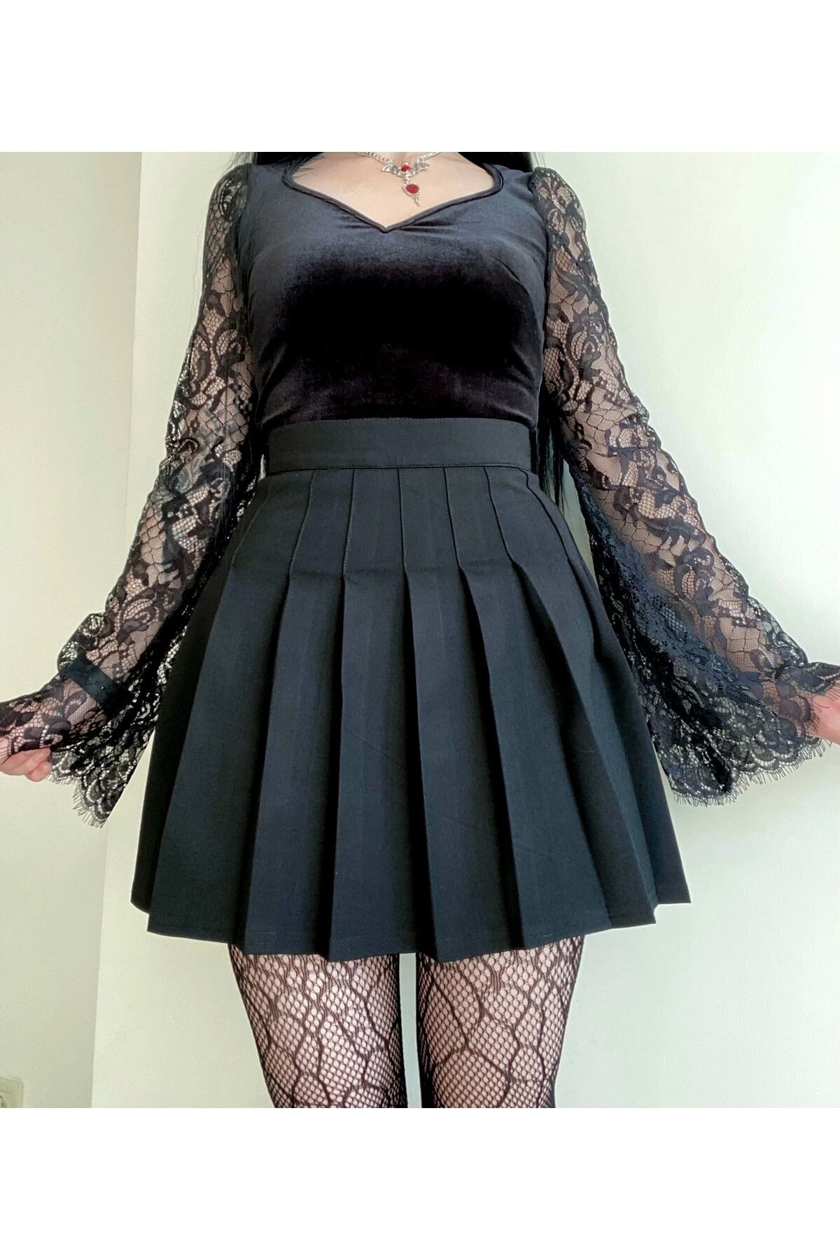 Gotik , Lolita , Siyah Pileli Etek - 6