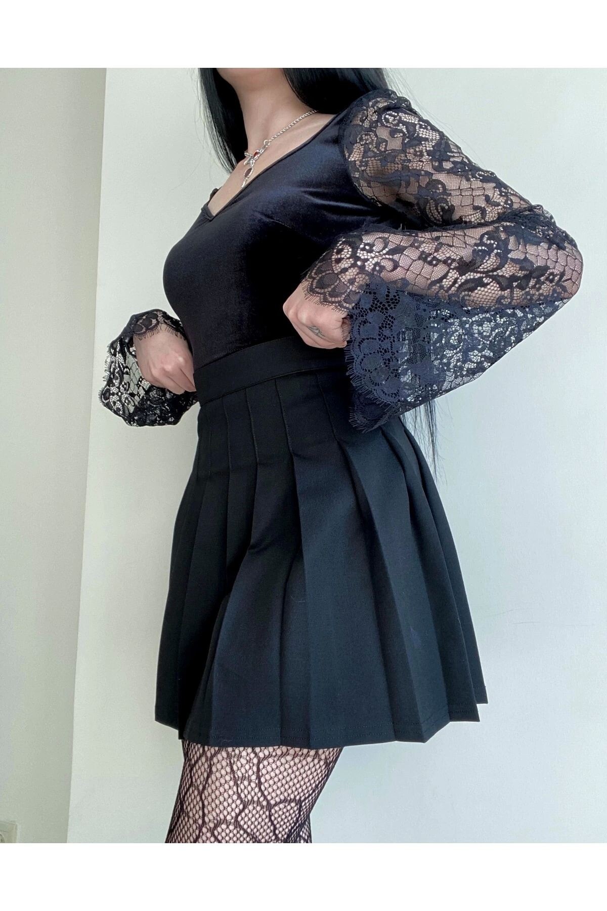 Gotik , Lolita , Siyah Pileli Etek - 2