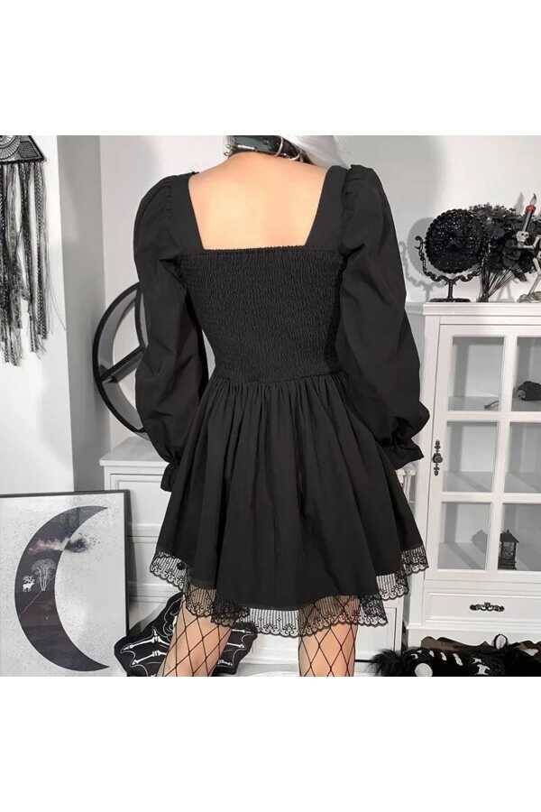 Gotik Lolita Victorian Bağcıklı Volanlı Uzun Kollu Elbise - 4