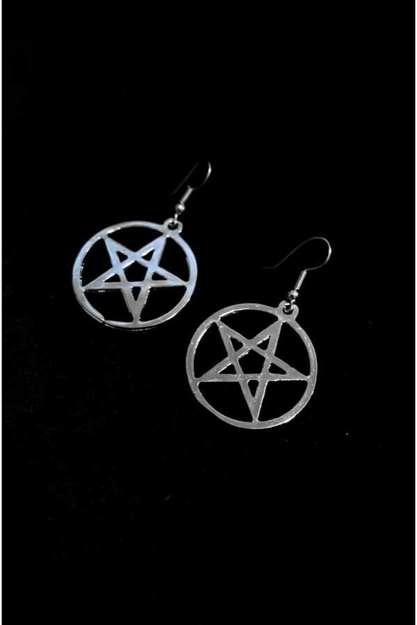 Gotik Punk Büyük , Sallantılı , Pentagram Küpe - 1