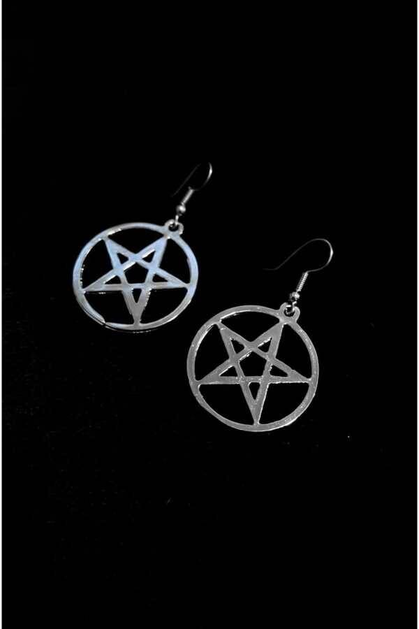 Gotik Punk Büyük , Sallantılı , Pentagram Küpe - 1